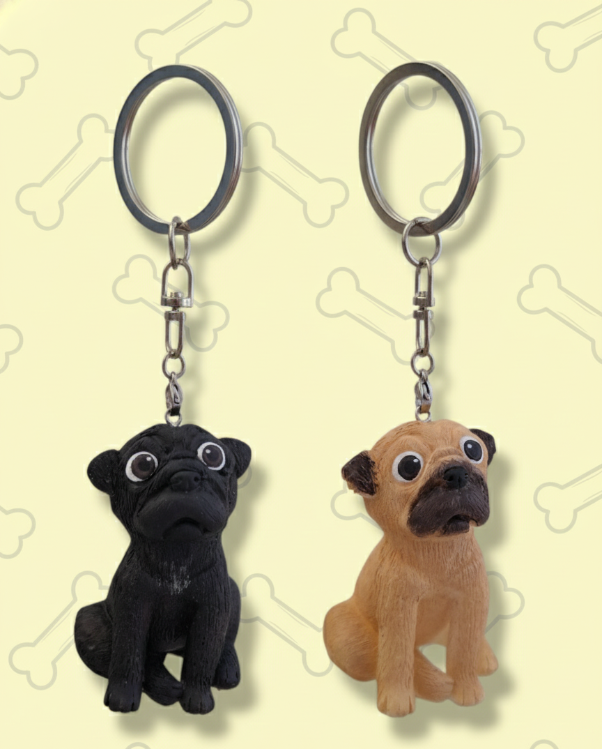 Llavero 3D de perrito Pug Beige ó Negro llavero y colgante, diseño perro pugsito 1pz