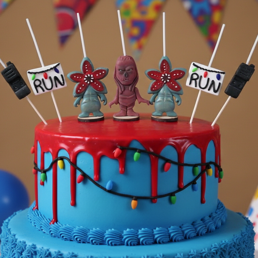 Stranger Things velas cumpleaños 7pz , demogorgon, vecna, run y radios, toppers cake, decoración fiesta