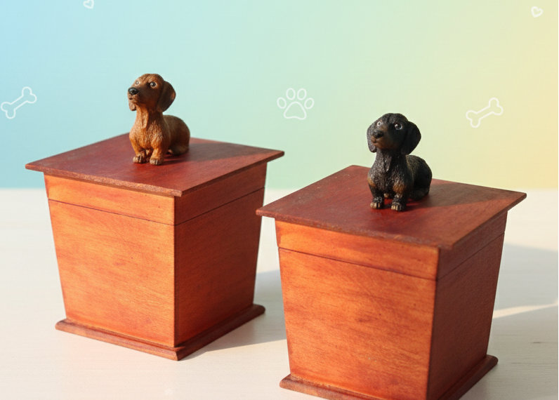 Urna perro Salchicha , urna para ceniza de mascotas con figura 3D 1pz