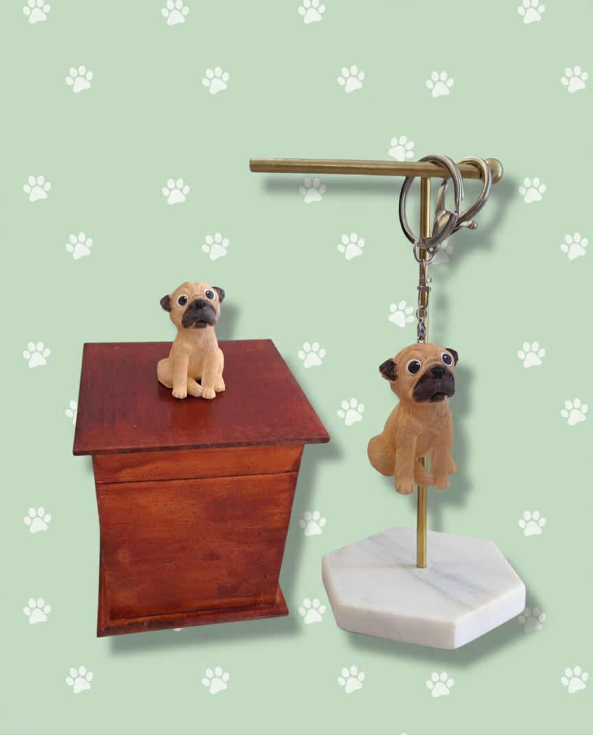 Urna Y Llavero Perro Pug Pugsito Negro o Beige , Urna Para Ceniza De Mascotas Con Figura 3D + Llavero De Recuerdo 2pz