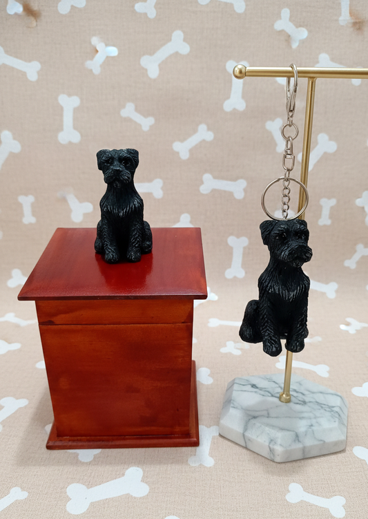 Urna Y Llavero Perro Schnauzer , Urna Para Ceniza De Mascotas Con Figura 3D + Llavero De Recuerdo 2pz, negro o gris