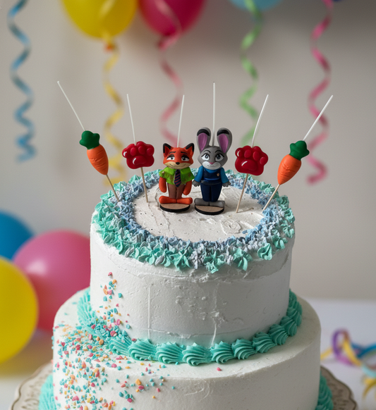 Velas de cumpleaños Zootopia , Judy y Nick animalitos, toppers cakes, fiesta infantil decoración