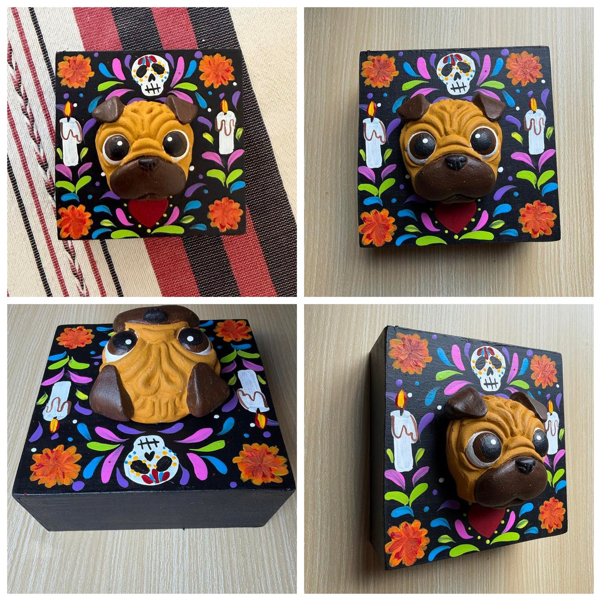 Cuadro Retrato 3D de tu Mascota para Pared - Gatos y Perros- 10x10cm - Pug, Pastor Alemán, Salchicha, Bulldog, Gato y más Razas