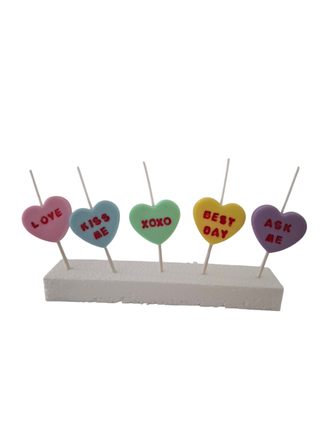 Velas de cumpleaños corazones con mensajes lindos 5pz toppers cake decoracion de pastel