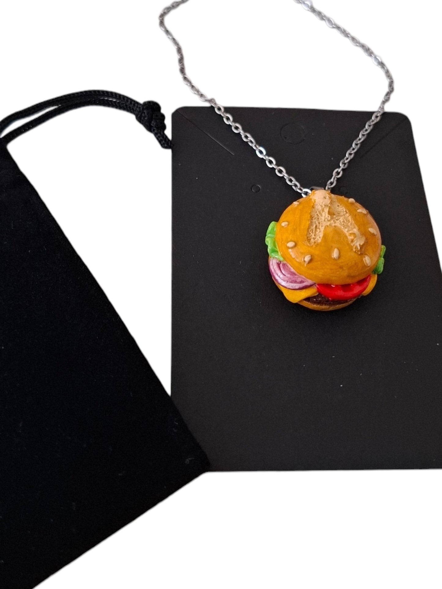 Collar Hamburguesa con Letra personalizada,  A,B,C etc..., collar artesanal acero inoxidable 1pz