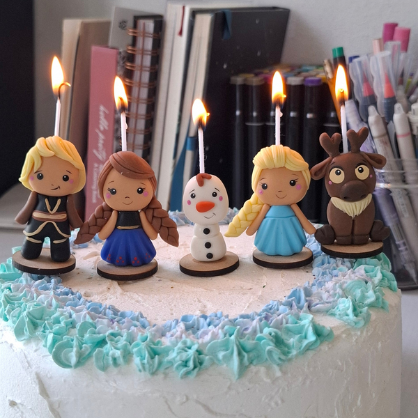 Velas cumpleaños Frozen , Ana, Elsa y sus amigos , 5pz , decoración fiesta temática,  toppers cake