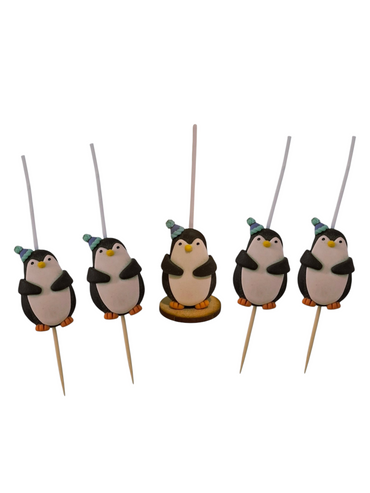 Velas de cumpleaños pinguinos,  pingus con gorrito fiesta, 5pz , fiesta temática