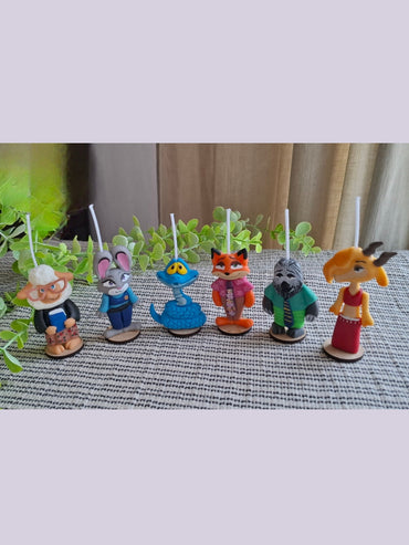 Velas para pastel Zootopia 2, personajes animados, animalitos, 6pz, fiesta tematica,  toppers cake para cumpleaños