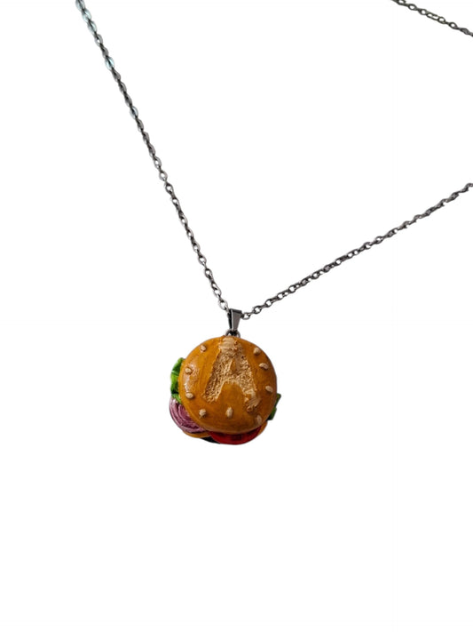 Collar Hamburguesa con Letra personalizada,  A,B,C etc..., collar artesanal acero inoxidable 1pz