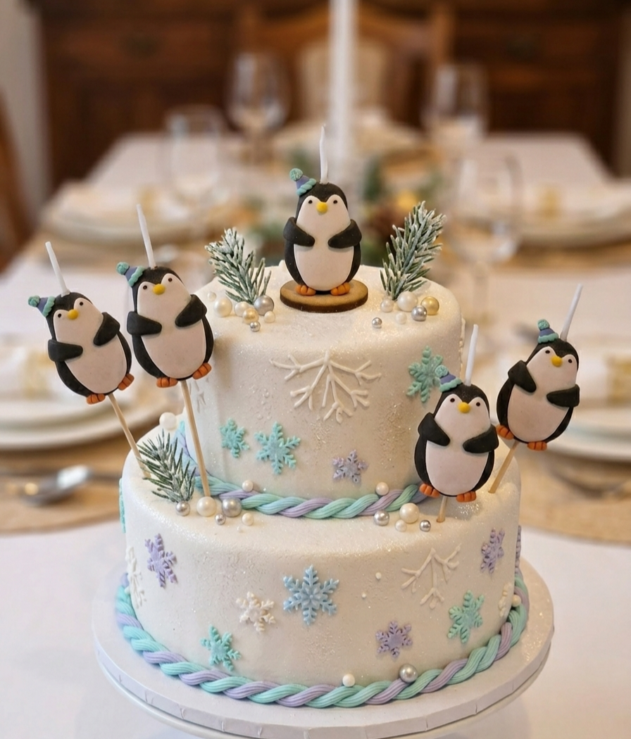 Velas de cumpleaños pinguinos,  pingus con gorrito fiesta, 5pz , fiesta temática