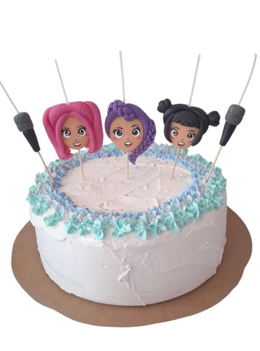 Velas para pastel Las guerreras Kpop ,Hunters Dem , 5pz, 3 caritas y 2 Micrófonos, fiesta tematica decorativa