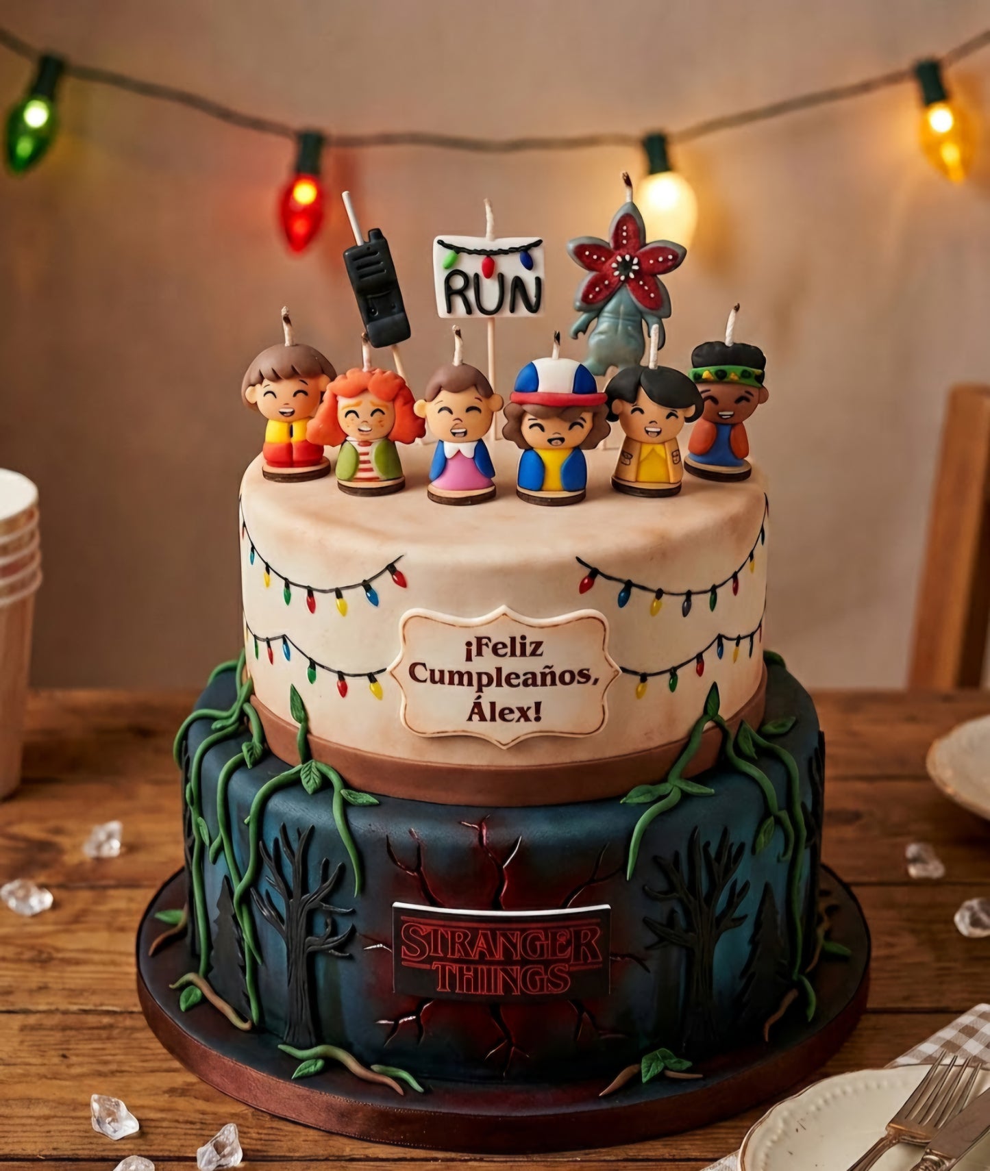 Stranger Things, Eleven (once) y sus amigos, demogorgon para decorar pasteles, toppers cake (9pz)