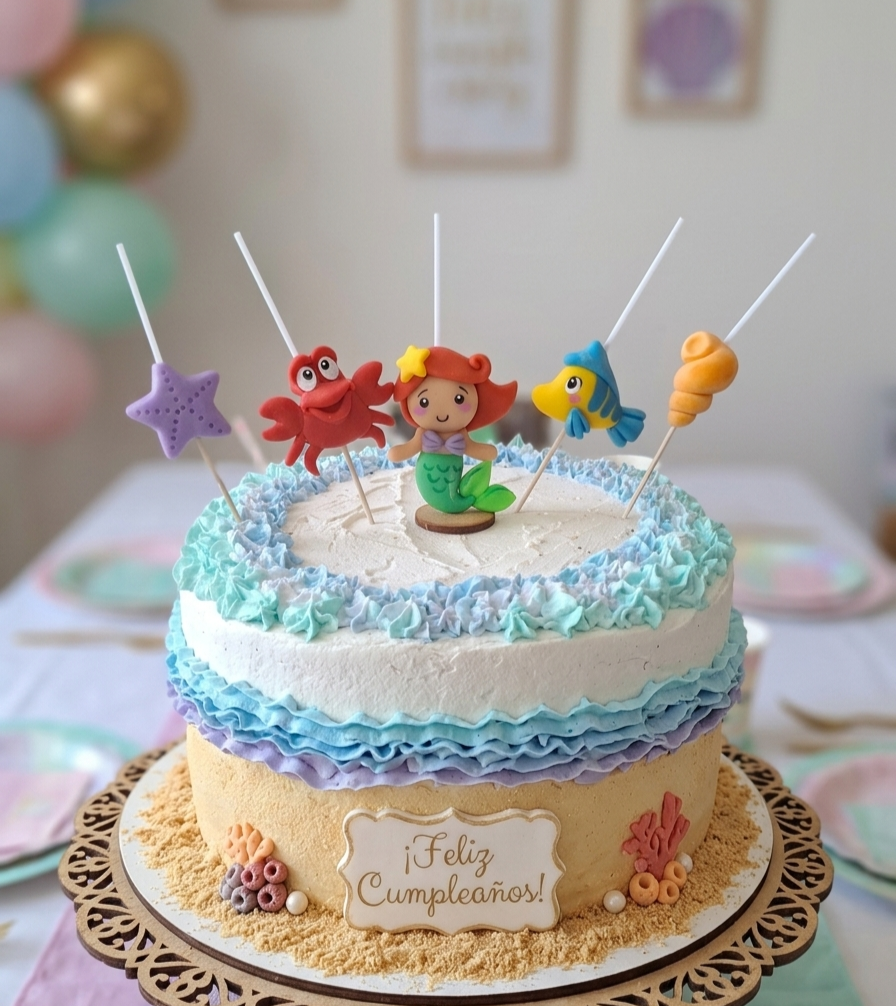 Velas de cumpleaños 5pz La sirenita y sus amigos, Ariel, sebastian y Flounder con estrella de mar y conchita, toppers cake decoracion tematica para pastel