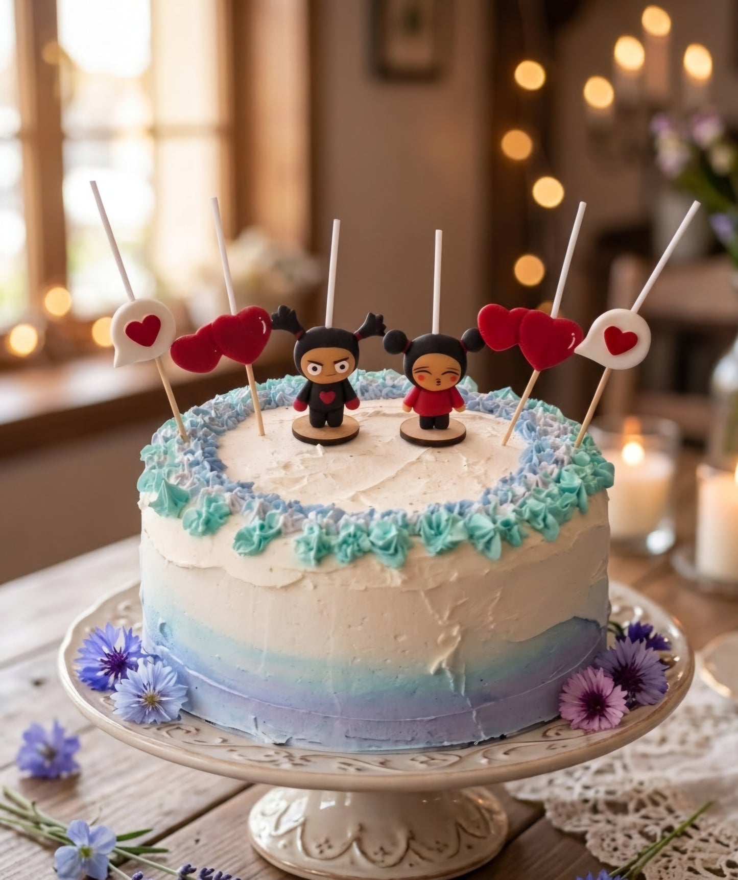 Pucca y Garu velas cumpleaños, decoración de pastel, toppers cake, fiesta temática, 6pz