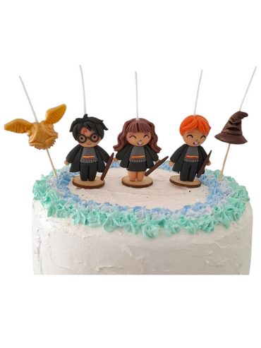 Velas de cumpleaños Harry Potter, Harry, Hermione y Ron, sombrero seleccionador y snitch dorada 5pz , toppers cake decoracion tematica para pastel