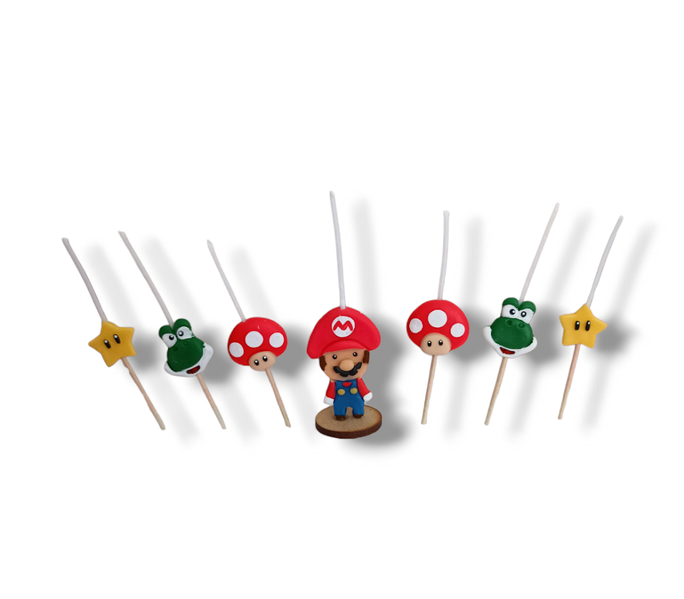 7pz Velas de cumpleaños Mario Bros , Yoshi, Star y Hongo