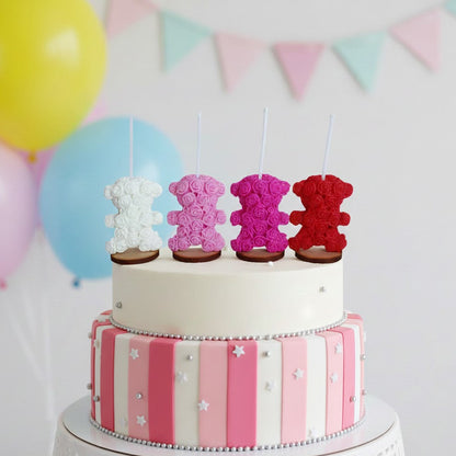 Velas de cumpleaños ositos de rositas, osos flores 4pz toppers cake decoracion de pastel